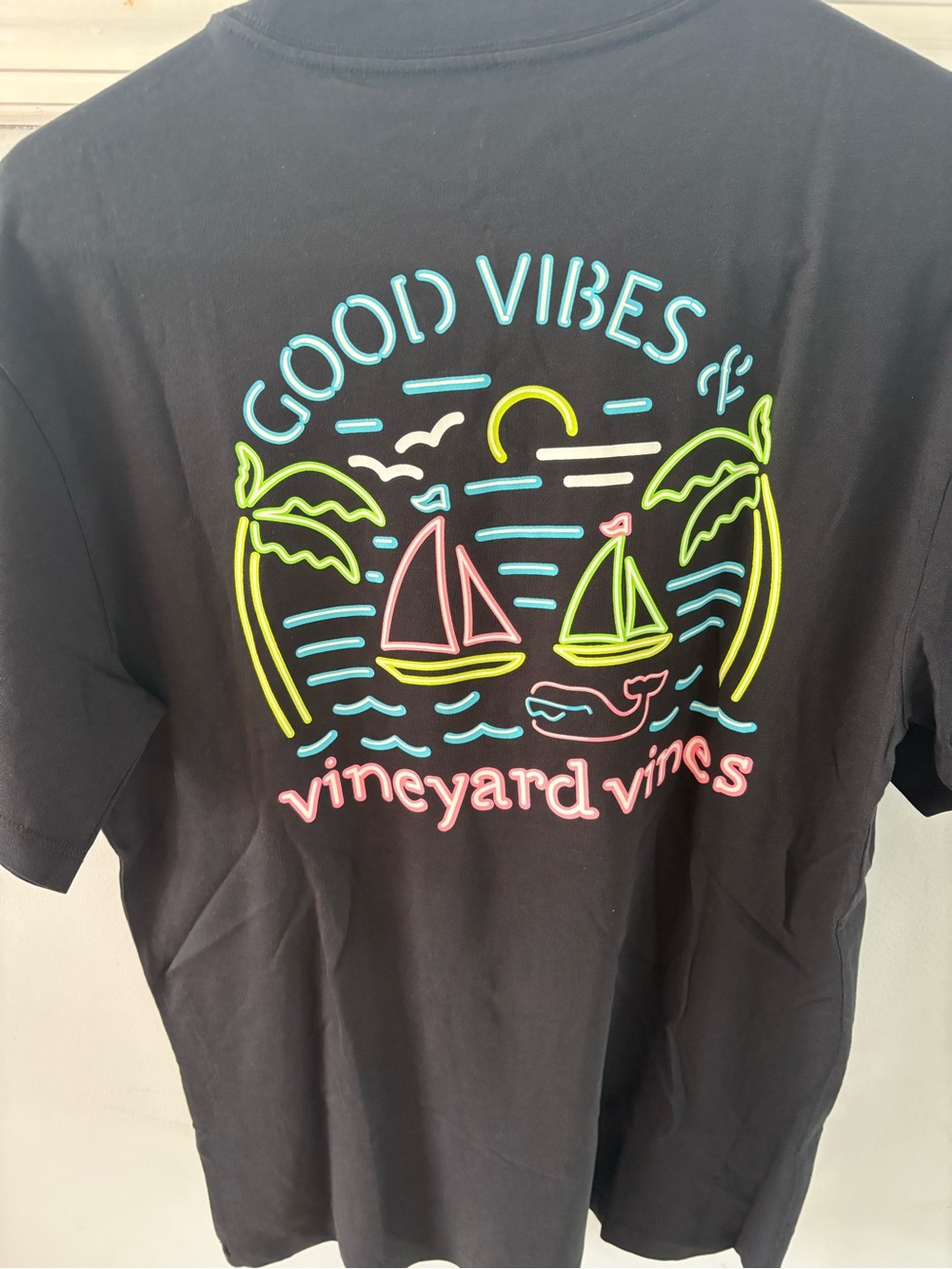 Vineyard Vines Black Short-Sleeve Pocket Tee with Neon Whale - Picture 6 of 7